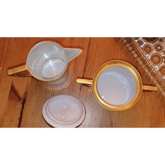 Hutschenreuther Selb handpainted Porcelain Cream & Sugar set 1930s 22KGold Gilt - Picture 10 of 15